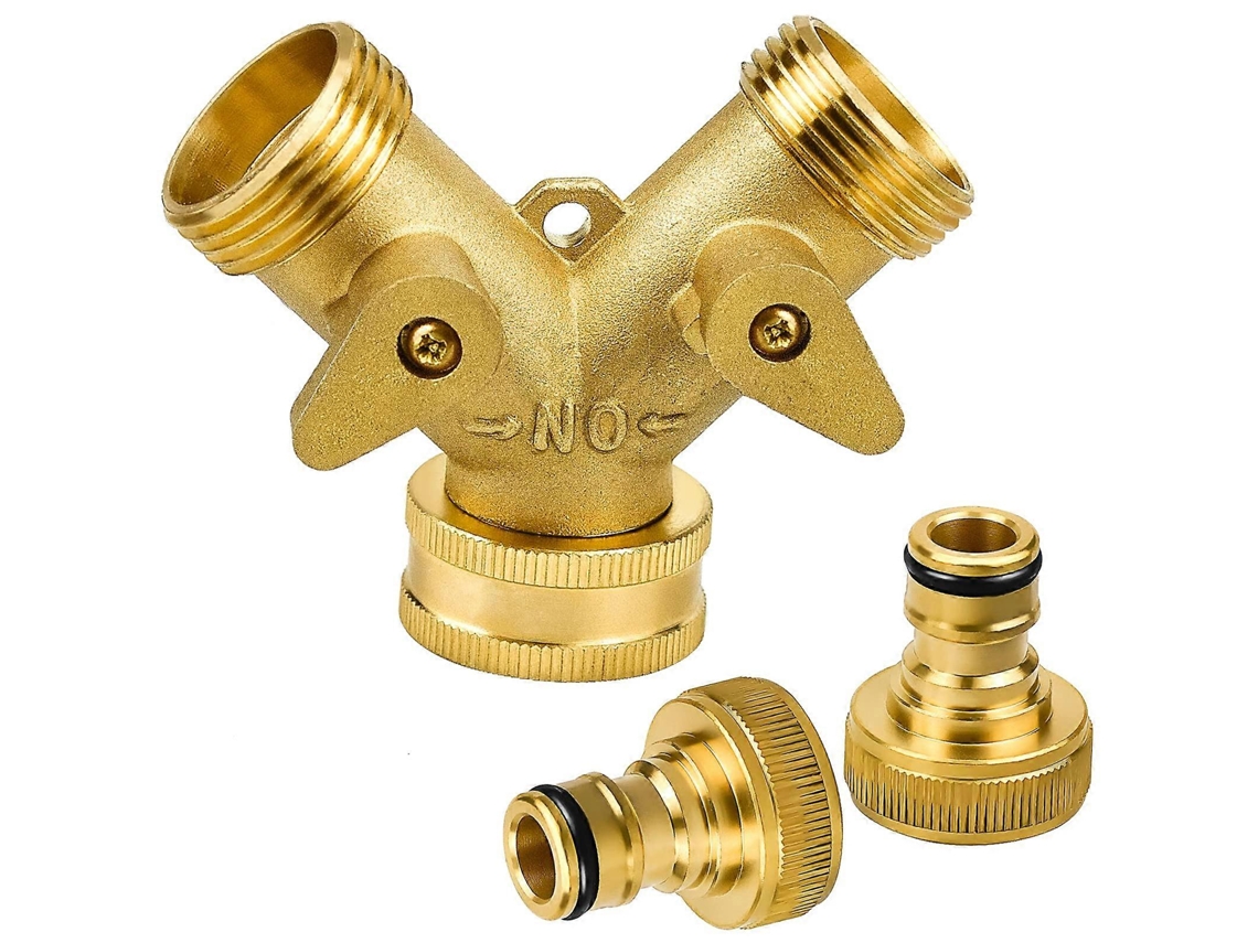 Conector Y De Latón 2 Vías 3/4" Con Conexión Rápida Para Herramientas De Riego Con Válvulas Independientes