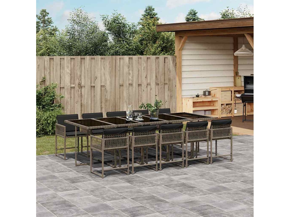 Juego de comedor de jardín de 11 piezas con cojines de mimbre gris DKD Home Decor