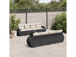 Conjunto de sofás de jardín de 9 piezas DKD Home Decor con cojines de mimbre negros
