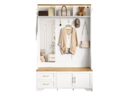 Mueble Recibidor 120 L X 40 B X 187 H Cm - Con Espejo, Led, Percheros, Cajones, Blanco, Madera