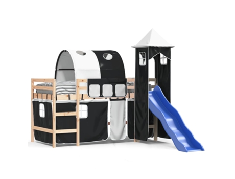 Cama alta niños VIDAXL con torre madera pino blanco negro (80x200cm)