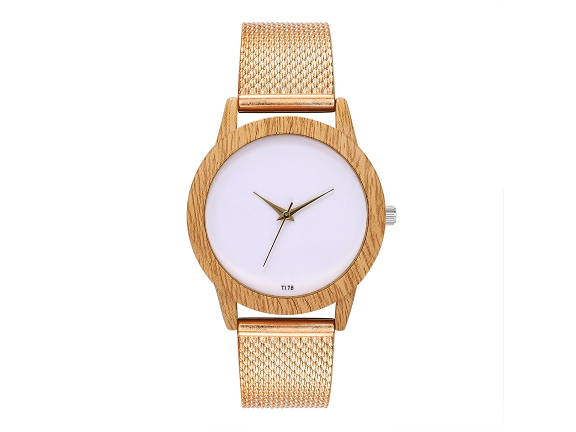 Reloj De Cuarzo Redondo Con Cinturón De Malla Para Mujer Y Niña Moda Simple Oro Rosa