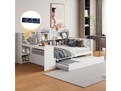 Sofá Cama 90x200 Cm,con Enchufe, Cama Inferior Con Cama Nido, Cama De Madera, Blanco