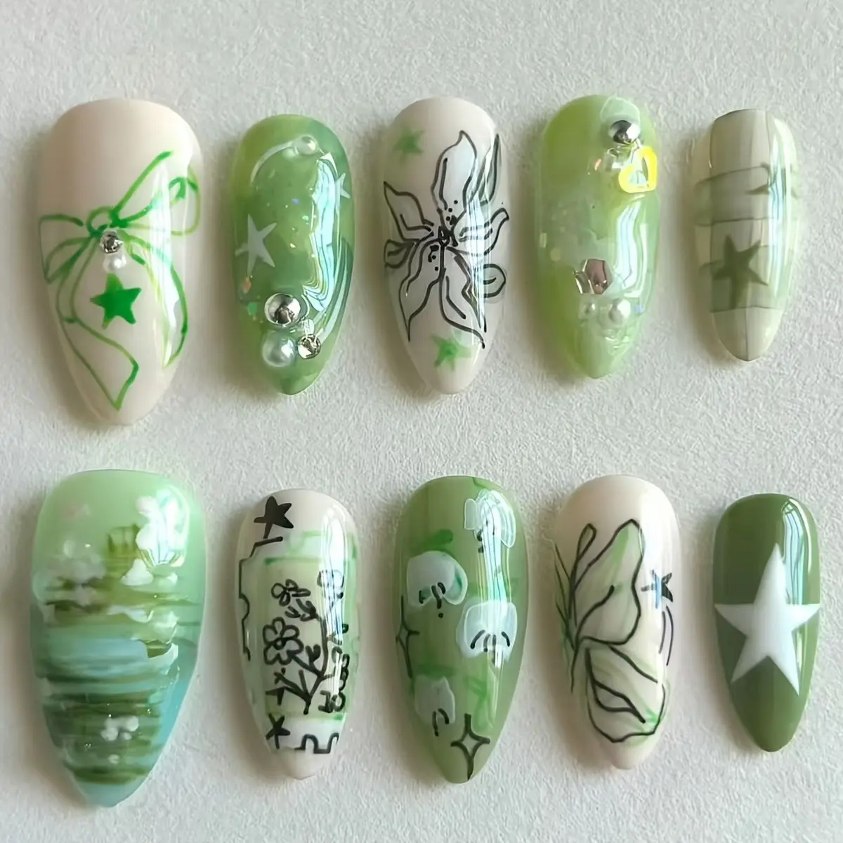 (xm281-xs) Set De Manicura Manual De 10 Piezas Con Uñas Postizas.