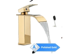 Grifo de baño con diseño de cascada y una sola manija, dorado pulido MMW