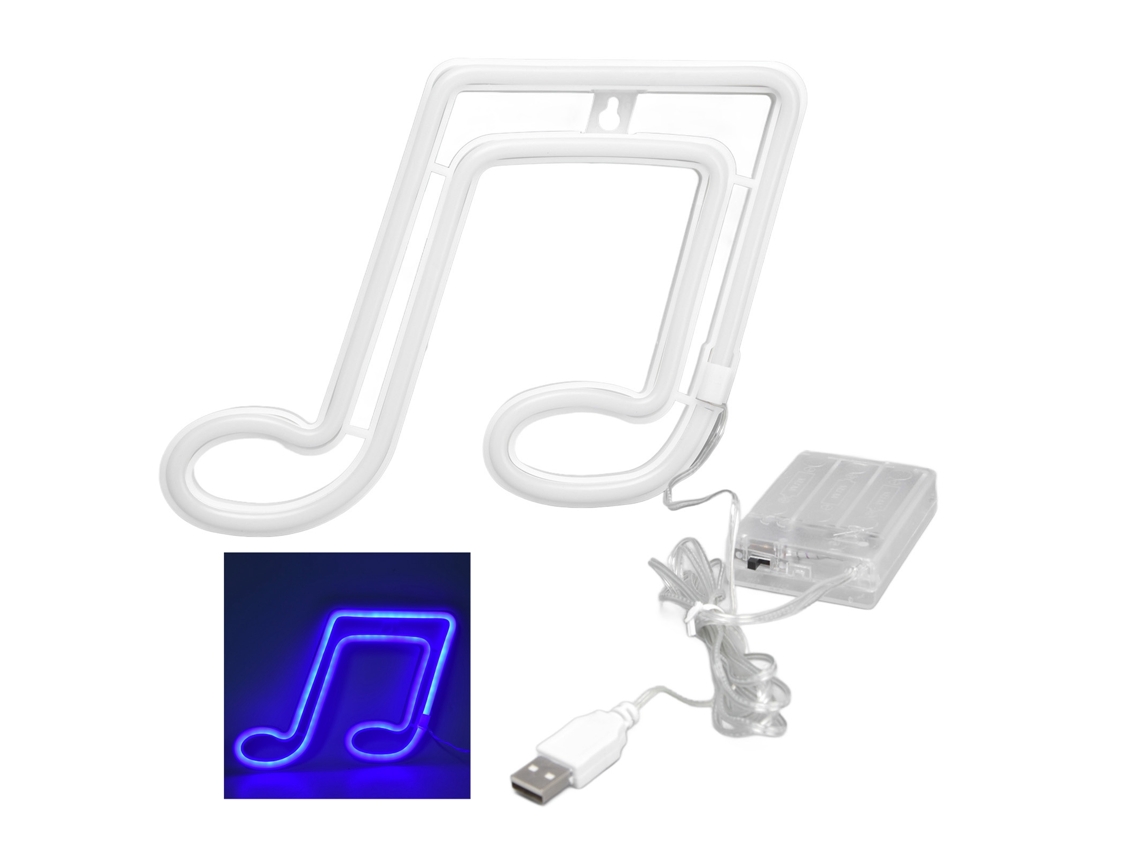 Lámpara De Pared Colgante Con Luz Led De Neón Con Forma De Nota Musical, Luz Nocturna, Decoración Para Fiestas, Usb, Batería Azul