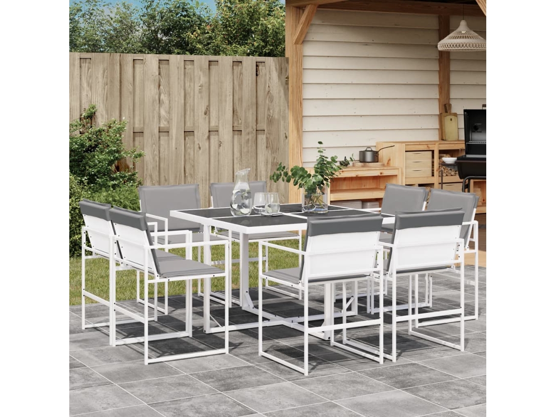 Juego de comedor de jardín de 9 piezas con cojines de textileno blanco, Dkd Home Decor