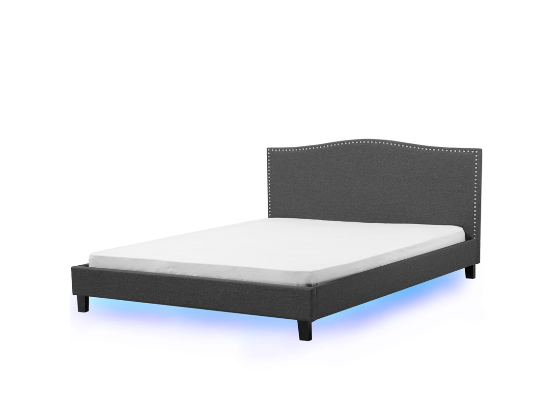 Cama LED multicolor de poliéster gris oscuro/madera oscura 180 x 200 cm MONTPELLIER
