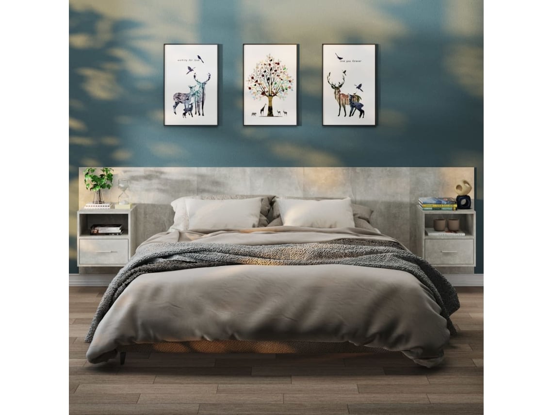2 mesitas de noche | Mesita de noche | Mesita de noche de pared gris cemento
