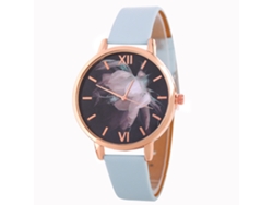 Reloj De Pulsera De Cuarzo Informal Para Mujer Con Correa De Piel Sintética Azul Claro.
