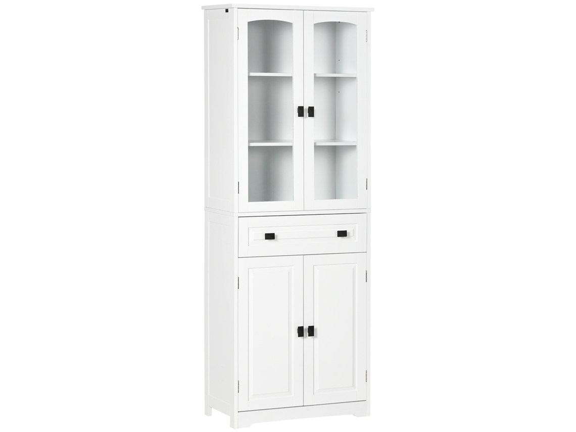 Armário Cozinha Portas Vidro Prateleiras Ajustáveis Gaveta Branco 60x30x160