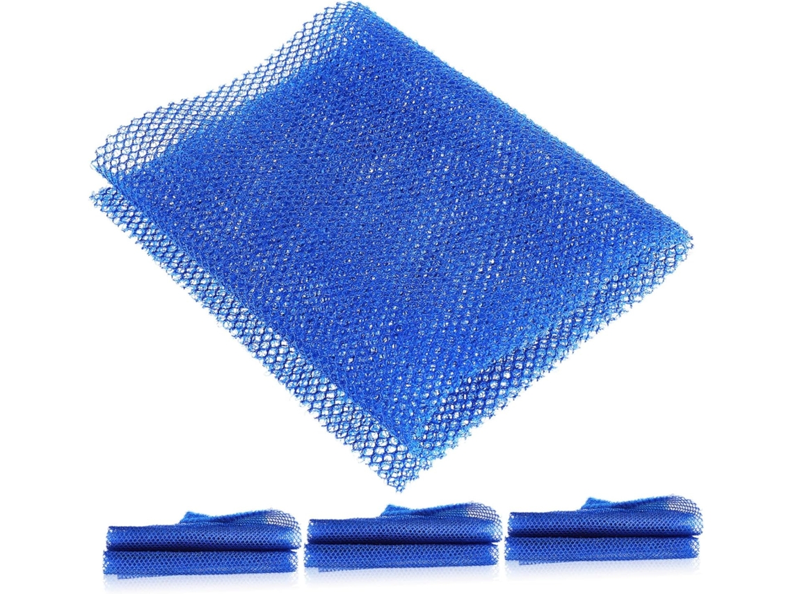 Juego De 4 Esponjas Exfoliantes De Malla Africana Azul - Fabricadas En Nailon Con Estructura De Panal.
