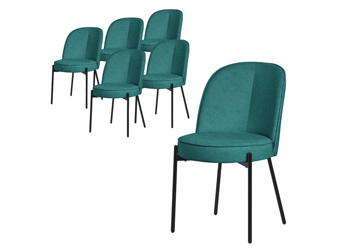 6 Sillas De Comedor Redondas Ml-design Azul Petrol Poliéster Con Respaldo Y Patas De Metal