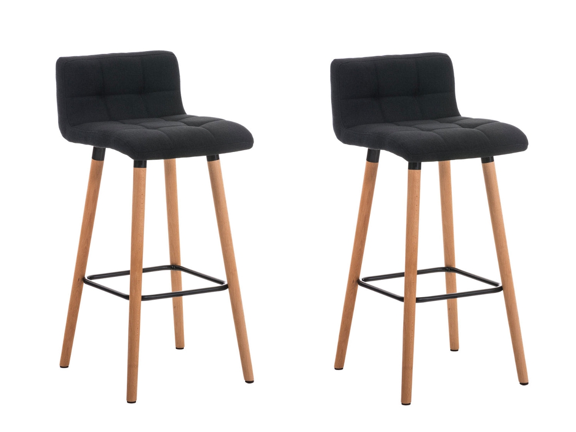 Conjunto de 2 Bancos de Bar em Tecido Negro com Costuras Decorativas, Pernas de Madeira e Apoio para os Pés 100000218 MOBIKASA