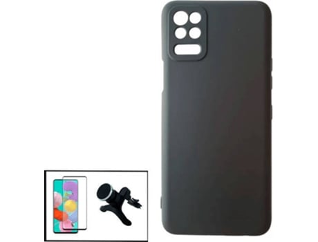 Kit Protector de Cristal Templado 5D Full Cover, Funda Silicona Liquida y Soporte Magnético de Coche Reforzado LG Q52 PHONECARE Negro