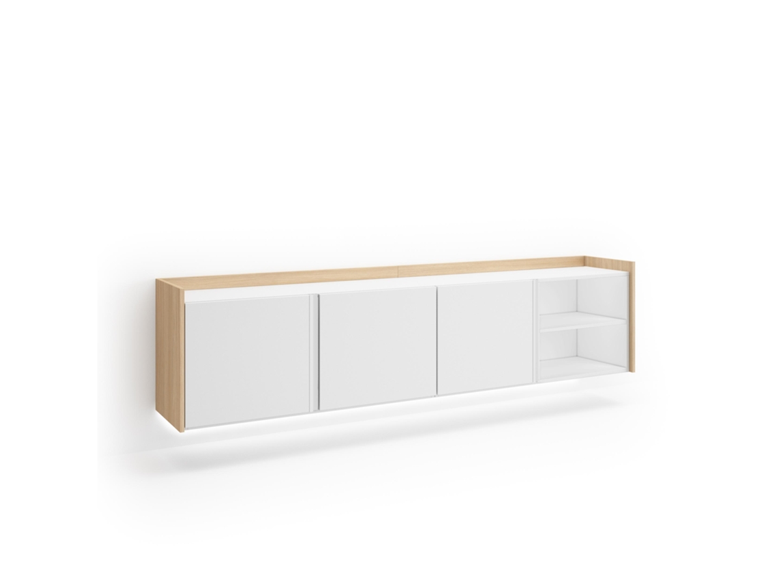 Mueble Tv, Televisión, 207x35x50cm, Para Tv Hasta 80", Colgado, Suspendido, Led, Blanco Y Roble Soft