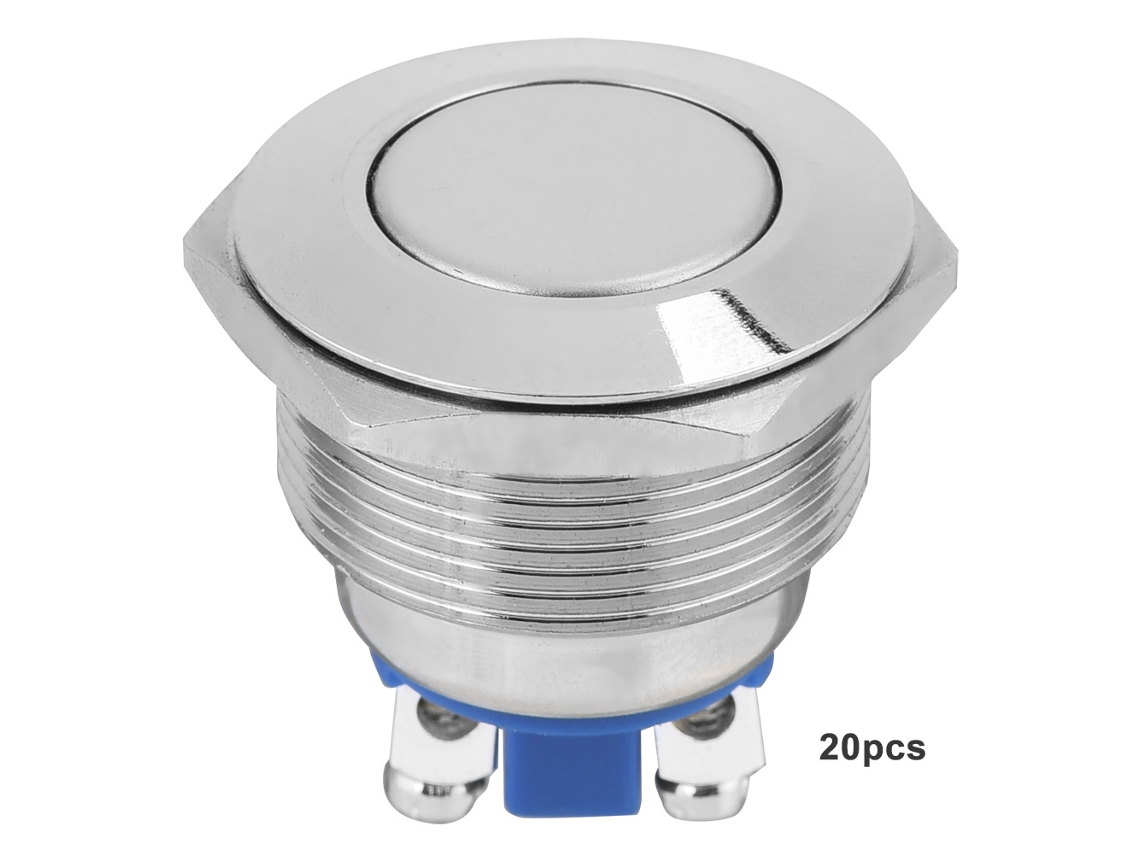 20 Piezas De Llave De Presión Momentánea Metálica 22mm Resistente Al Agua Con Cabeza Plana De 2 Pines Y Reset Automático