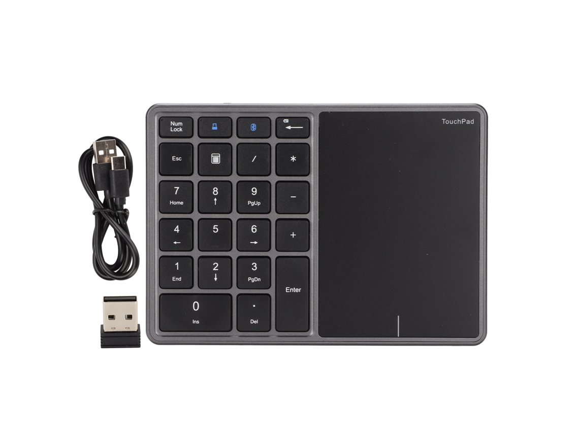 Teclado Numérico Sem Fio Com Touchpad 22 Teclas Bt4.2 2.4g Carregamento Type C Bateria 500mah Cinza Ferro