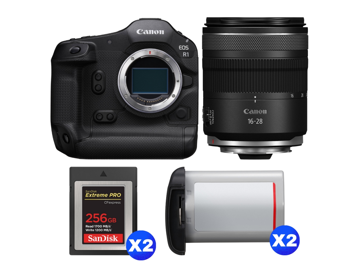 Canon EOS R1 + RF 16 28mm F/2.8 IS Stm + 2 Sandisk 256GB Extreme Pro CFExpress Tipo B + 2 Canon LP e19 + Libro electrónico “20 consejos para fotos impresionantes”