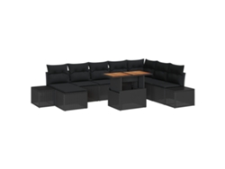 Conjunto de sofás de jardín Vidaxl de 9 piezas de ratán negro