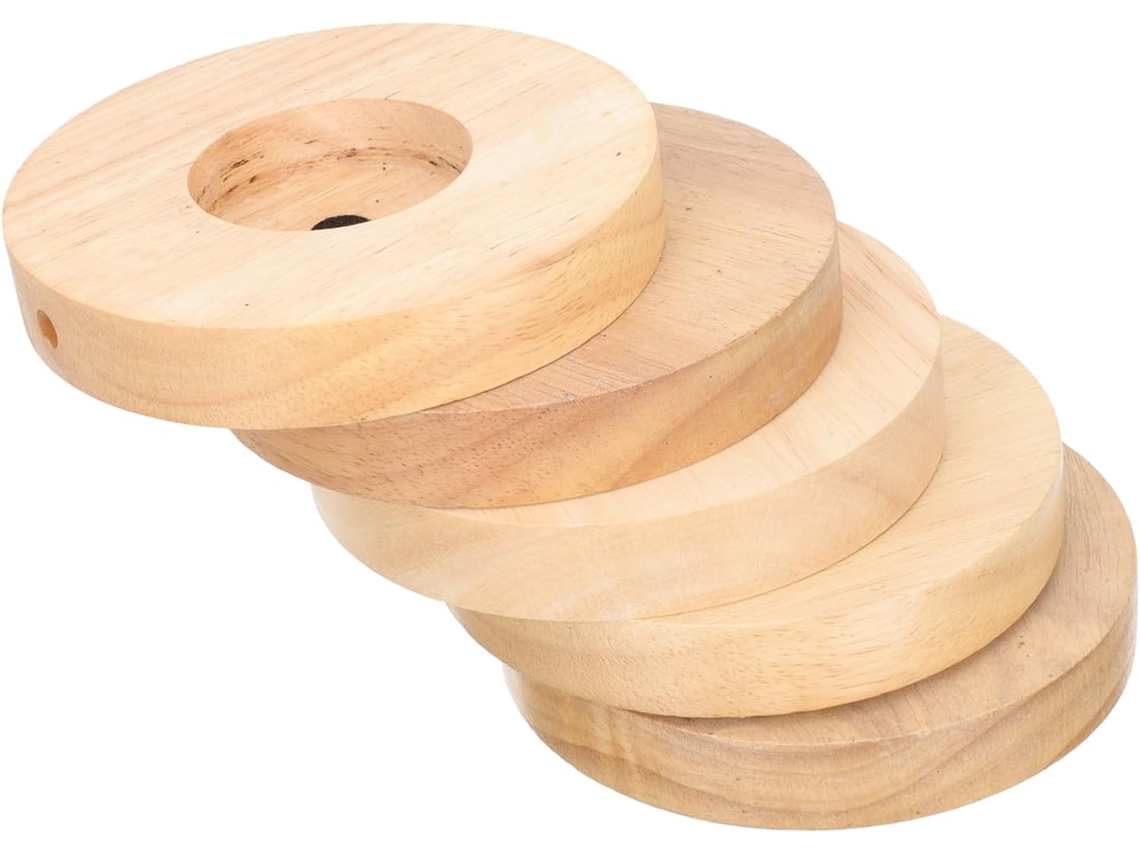 Juego De 5 Patas De Lámpara De Madera Maciza Con Goma, Bases Redondas Simples Para Lámpara De Escritorio Y