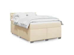 Cama Box Spring Con Colchón Tela Color Crema 140x190 Cm