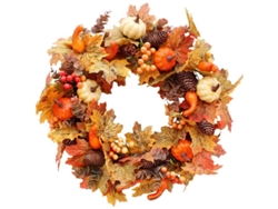 Corona Artificial De Otoño De 40 Cm Con Calabaza, Bayas Y Hojas De Arce Para La Puerta De Navidad.