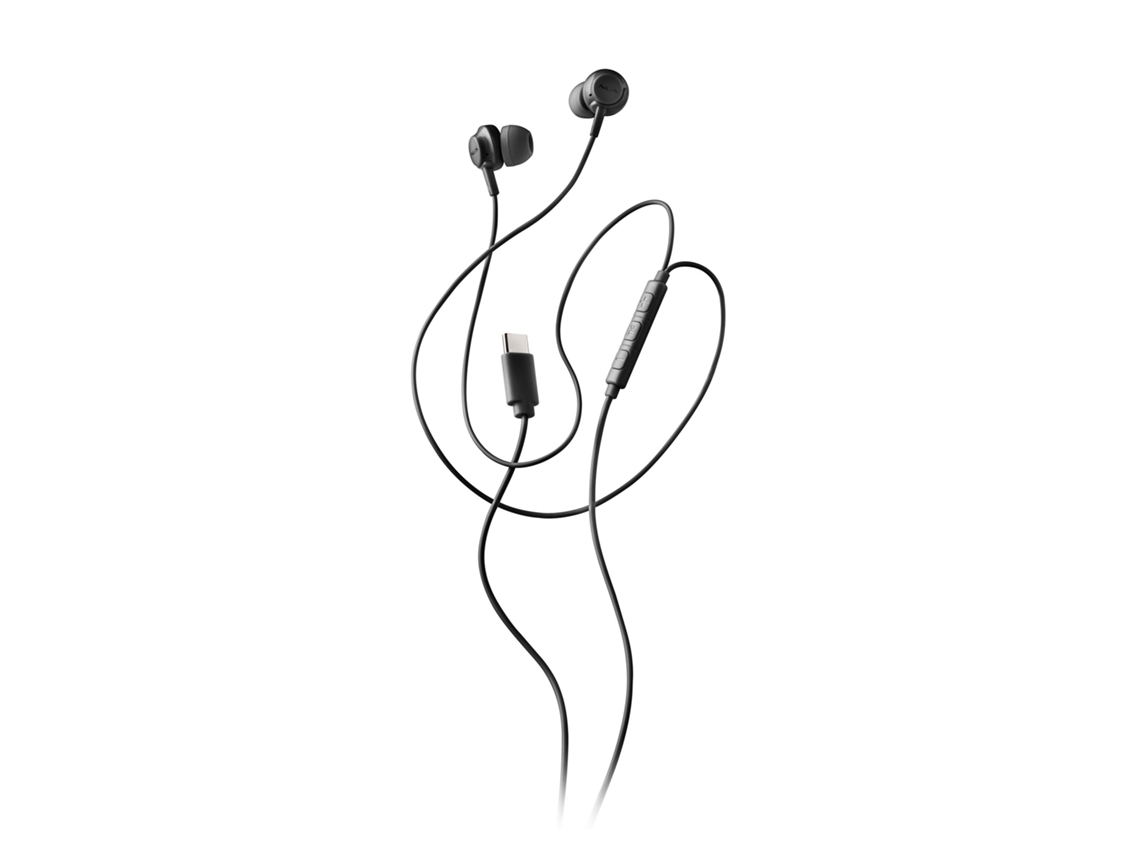 Audífonos Cross Step con botón negro, micrófono y control de volumen. Asistente de voz. Conexión USB-C. Chaberlu.