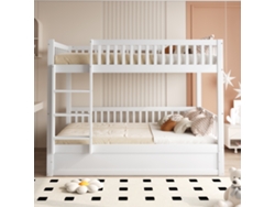 Litera infantil de 90 x 200 cm de madera maciza con compartimento de almacenaje debajo, color blanco (colchón no incluido)