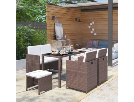 Conjunto 6 Muebles De Jardin VIDAXL Marrón Poli Ratán