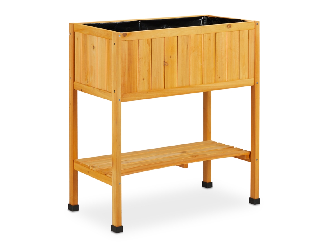 Relaxdays Cama Elevada De Madeira, Canteiro Em Altura, Hbd: 80,5 X 74 X 38 Cm, Jardim, Varanda E Terraço, Laranja