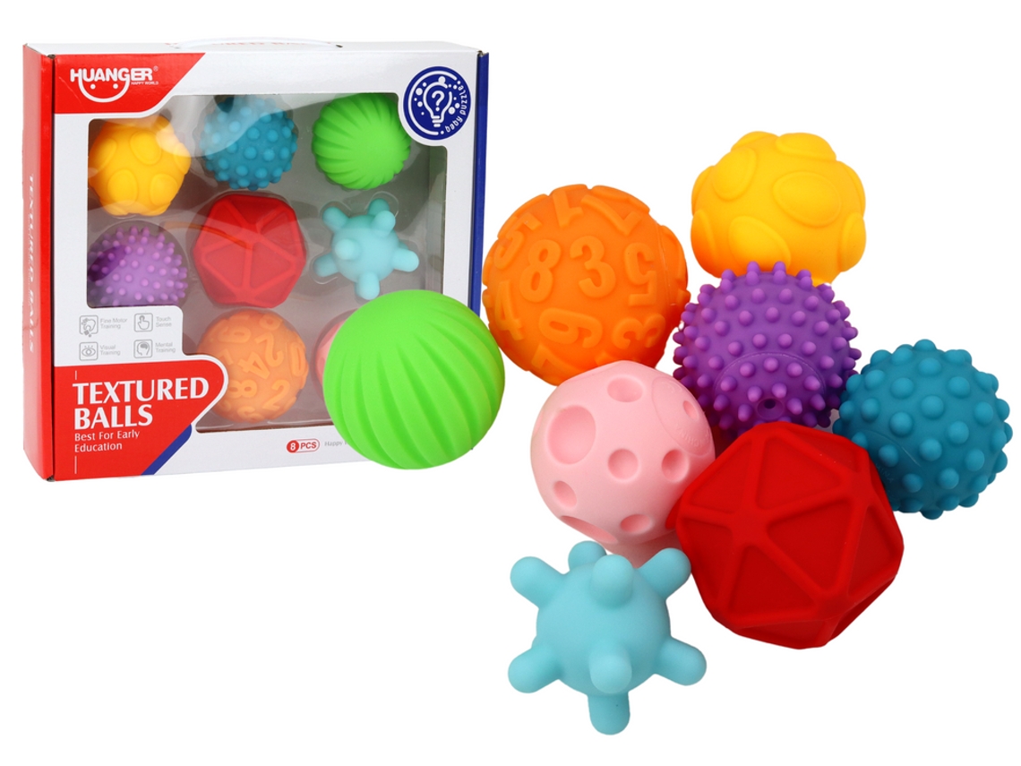 Juego de pelotas sensoriales B.active con varias texturas, 8 piezas coloridas