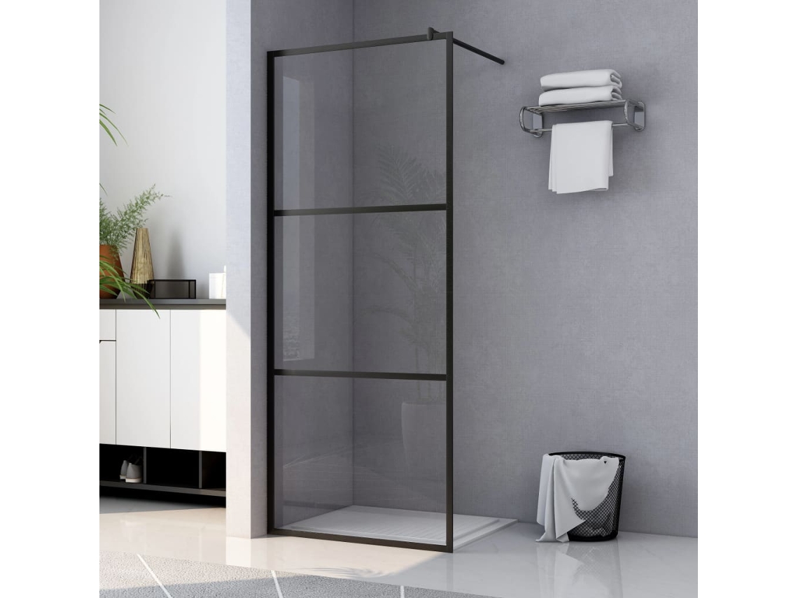 Mampara Ducha Accesible Vidrio Esg Transparente Negro 90x195 Cm