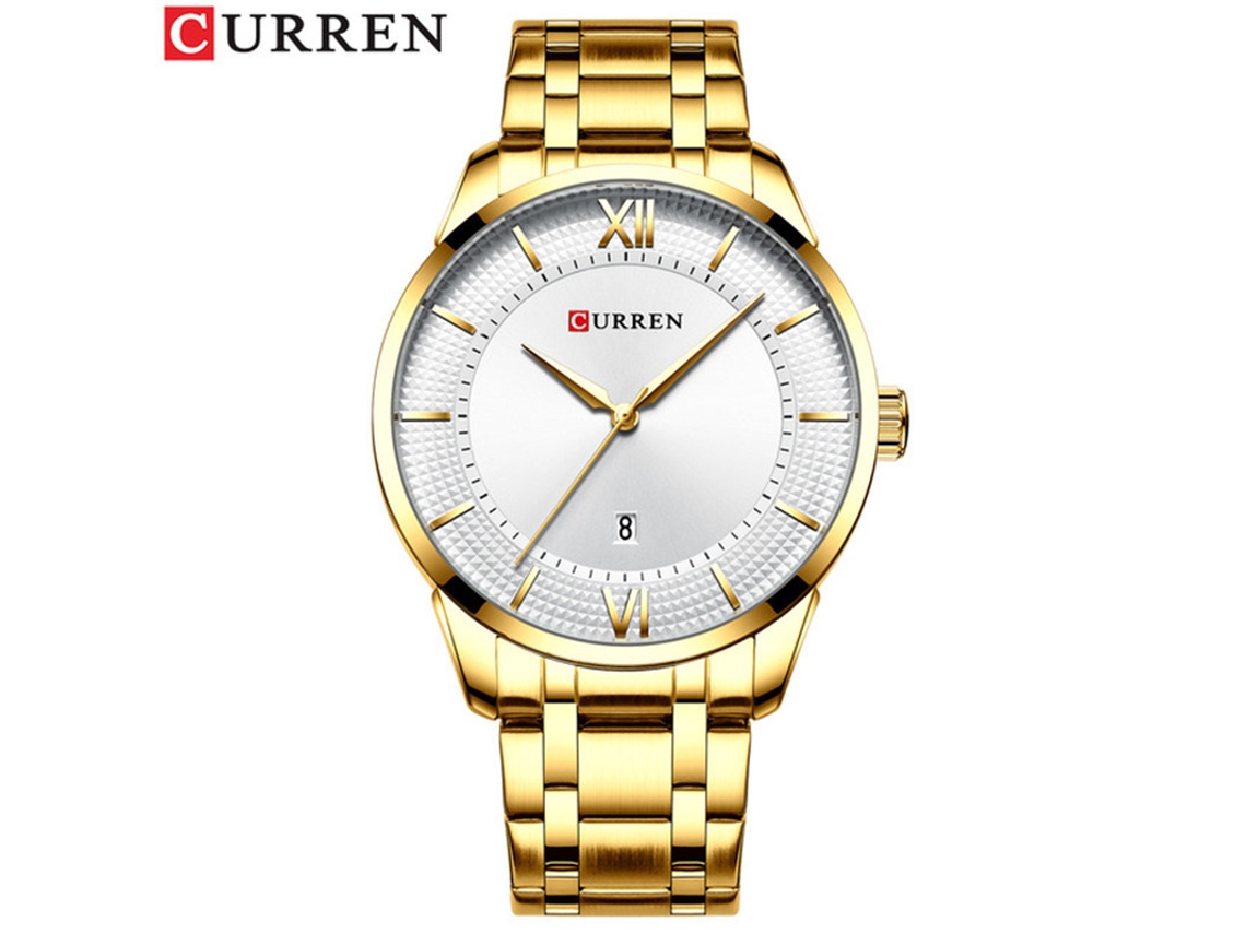 Reloj de cuarzo impermeable MDUG con calendario y brazalete de acero inoxidable para negocios.