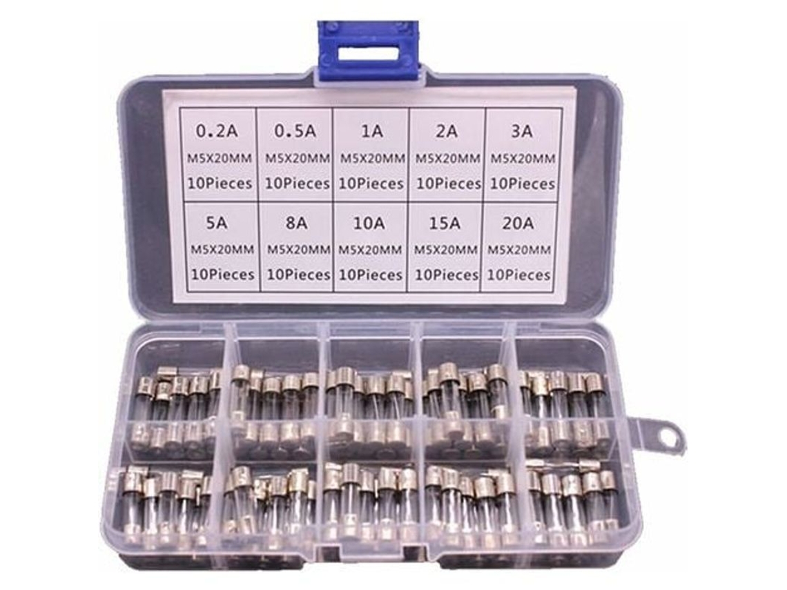 100 Fusibles De Vidrio De 5x20 Mm En Caja, 0,2 A-20 A, 10 Modelos, 250 V, De Acción Rápida, 10 Compartimentos.