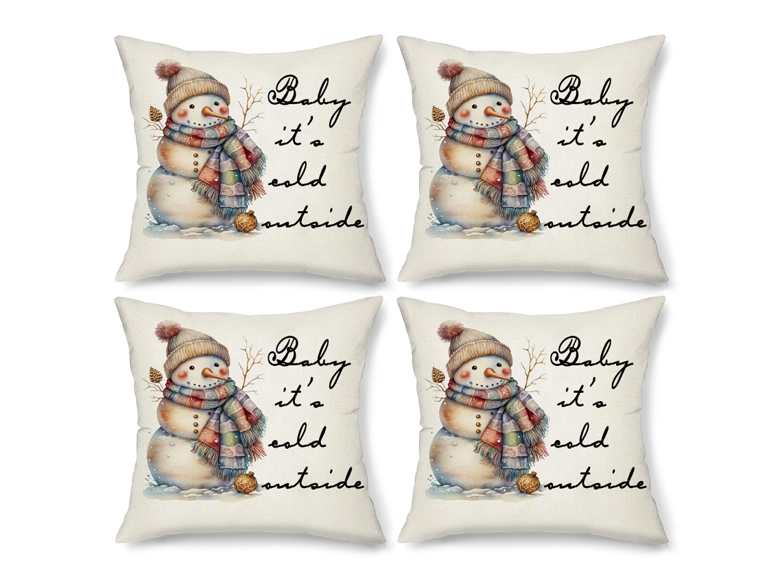 Funda de cojín navideña, 4 Uds., funda decorativa con copos de nieve y árboles de Navidad (sin relleno) RNEMITERY