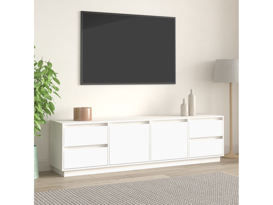 Mueble De Tv | Armario Para Tv Madera Maciza De Pino Blanco 176x37x47,5 Cm