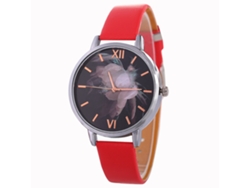 Reloj De Pulsera De Moda Para Mujer Con Esfera Negra Y Correa De Cuero (rojo)