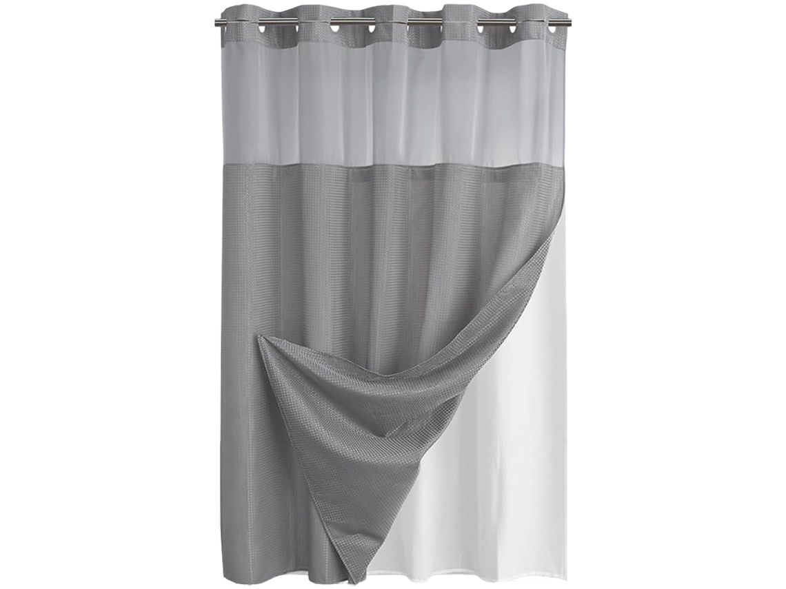 Juego de cortina de ducha sin ganchos con forro - Gofre, 183 cm x 190 cm KOFIHETY