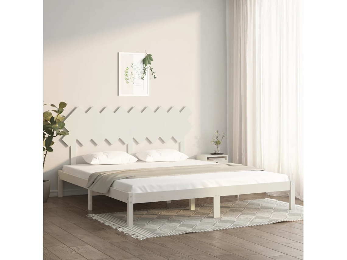 Estructura cama de madera maciza blanca super king 180x200 cm