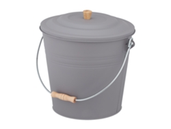 Relaxdays Cubo Cenizas Con Tapa, 12 Litros, Accesorio Chimenea, Bbq, Acero Y Madera, Contenedor Ceniza Con Asa, Gris