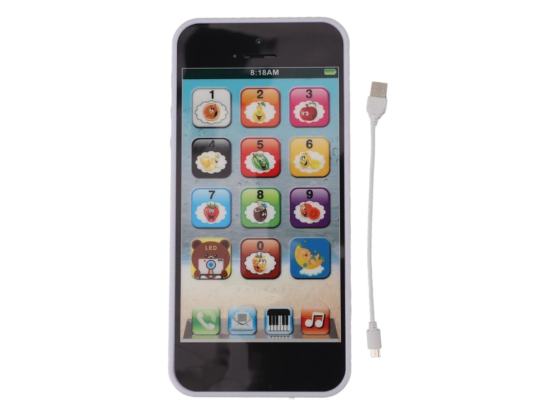 2026-teléfono Juguete Para Niños Con Reproductor De Música, Luces Led Y Pantalla Táctil, 8 Modos, Cable Usb, Negro