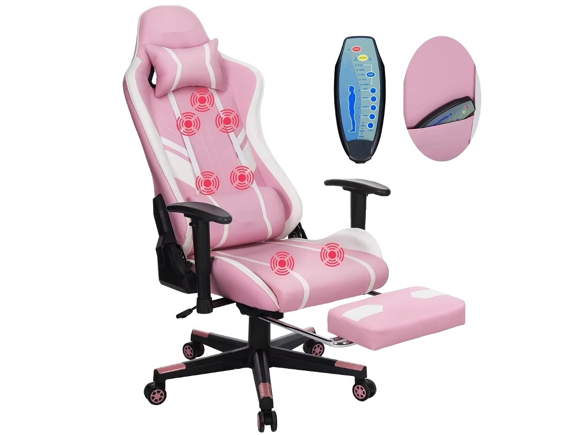 Silla de oficina, diseño ergonómico, altura ajustable, color rosa y blanco OEM
