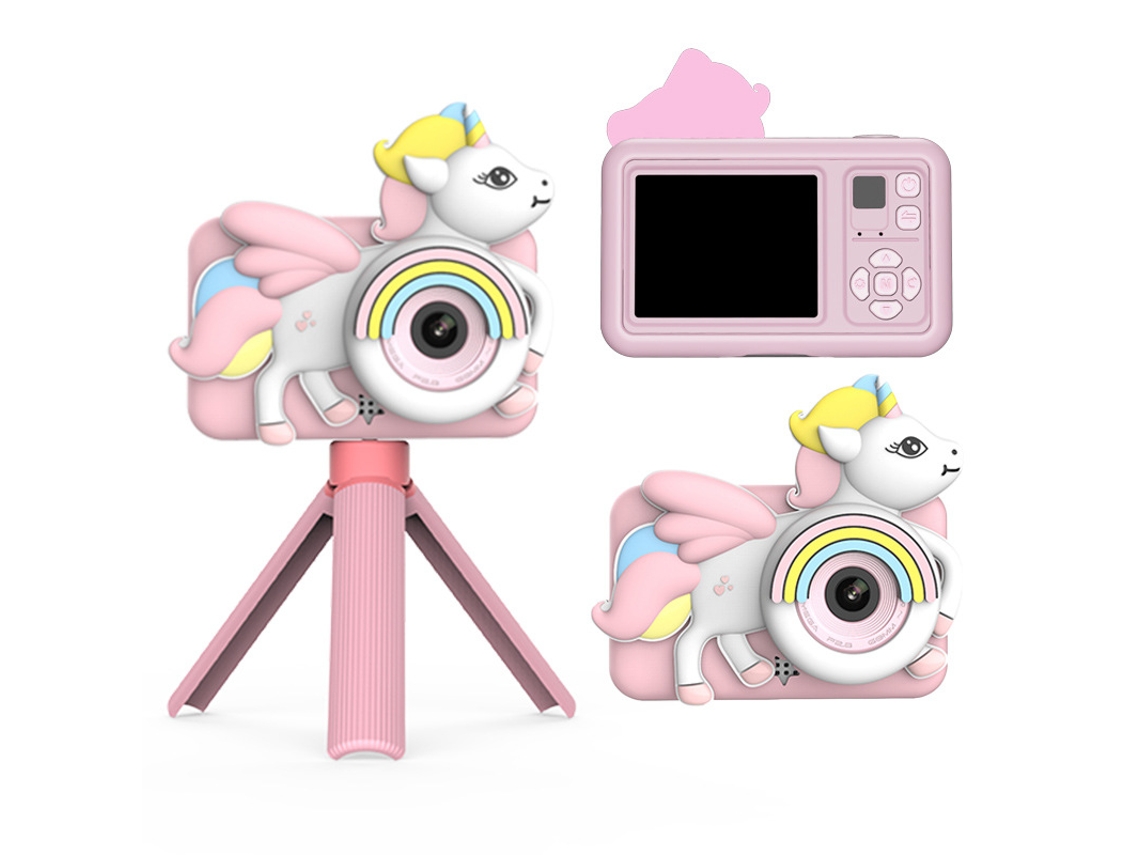 Cámara infantil 9600w de doble cámara, mini cámara digital portátil de dibujos animados, Bestia rosa