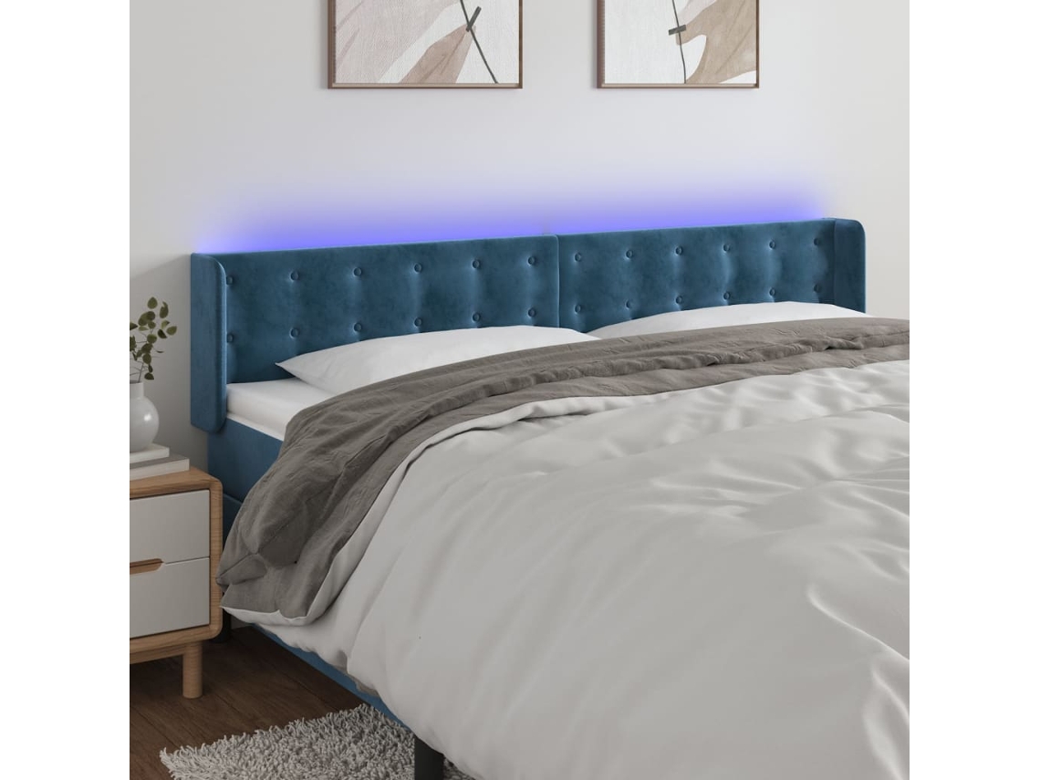 Cabecero Con Led De Terciopelo Azul Oscuro 163x16x78/88 Cm