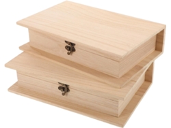 Juego De 2 Joyeros De Madera Natural Sin Pintar Con Tapas Abatibles, Tamaño Libro.