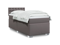 Cama Box Spring Con Colchón Cuero Sintético Gris 90x190 Cm