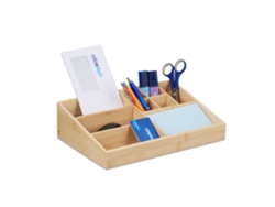 Organizador De Secretária Relaxdays, 9 Compartimentos, Bambu, Escritório, Hbt: 9 X 33 X 21 Cm, Organizador, Natural