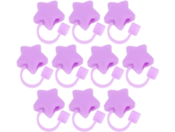 10 Puntas Y Tapas De Silicona Reutilizables Con Forma De Estrella Morada Para Pajitas.