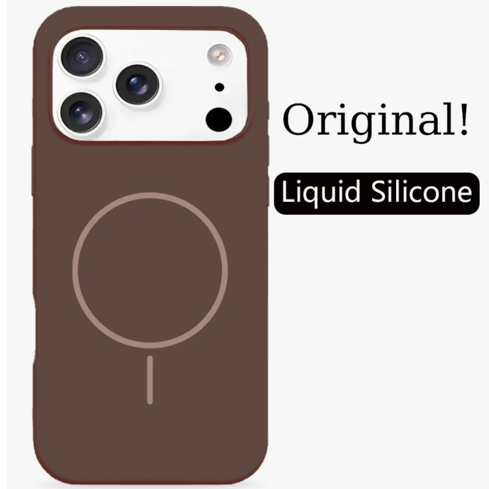 (marrón, Iphone 16 Pro) Funda Protectora De Silicona Líquida De Alta Calidad, Suave Al Tacto, Compatible Con Carga Inalámbrica Magnética.